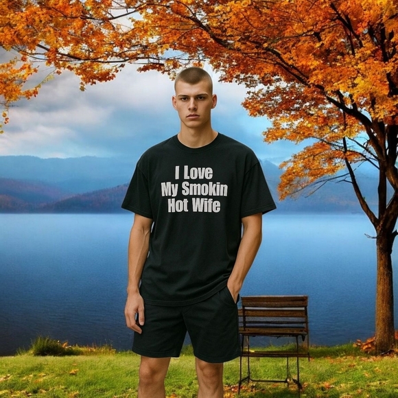 Canvas Funny Husband Tee ✦ Black 4XL Cotton Shirt ✦ I Love My Smokin’ Hot Wife - Picture 1 of 6